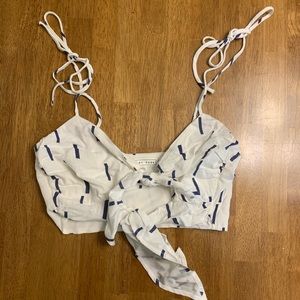 Super cute crop blue and white tie tank top